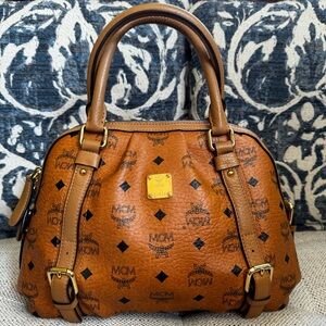 Authentic MCM Cognac Visetos Alma Handbag